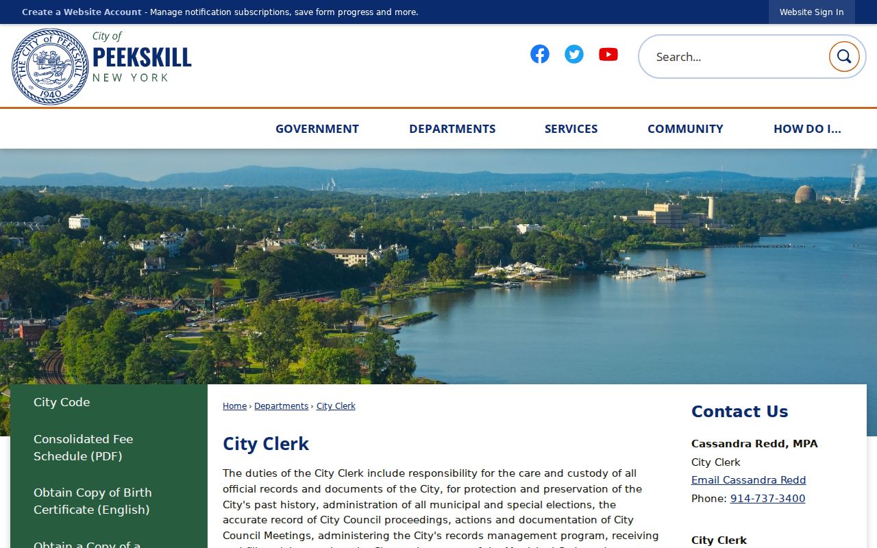 Peekskill residents directory City Clerk records page